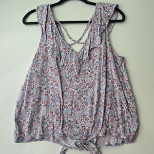 FLORAL SUMMER TOP Shirt Women's Size XL Tie at Waist FREE SHIPPING Country Chic